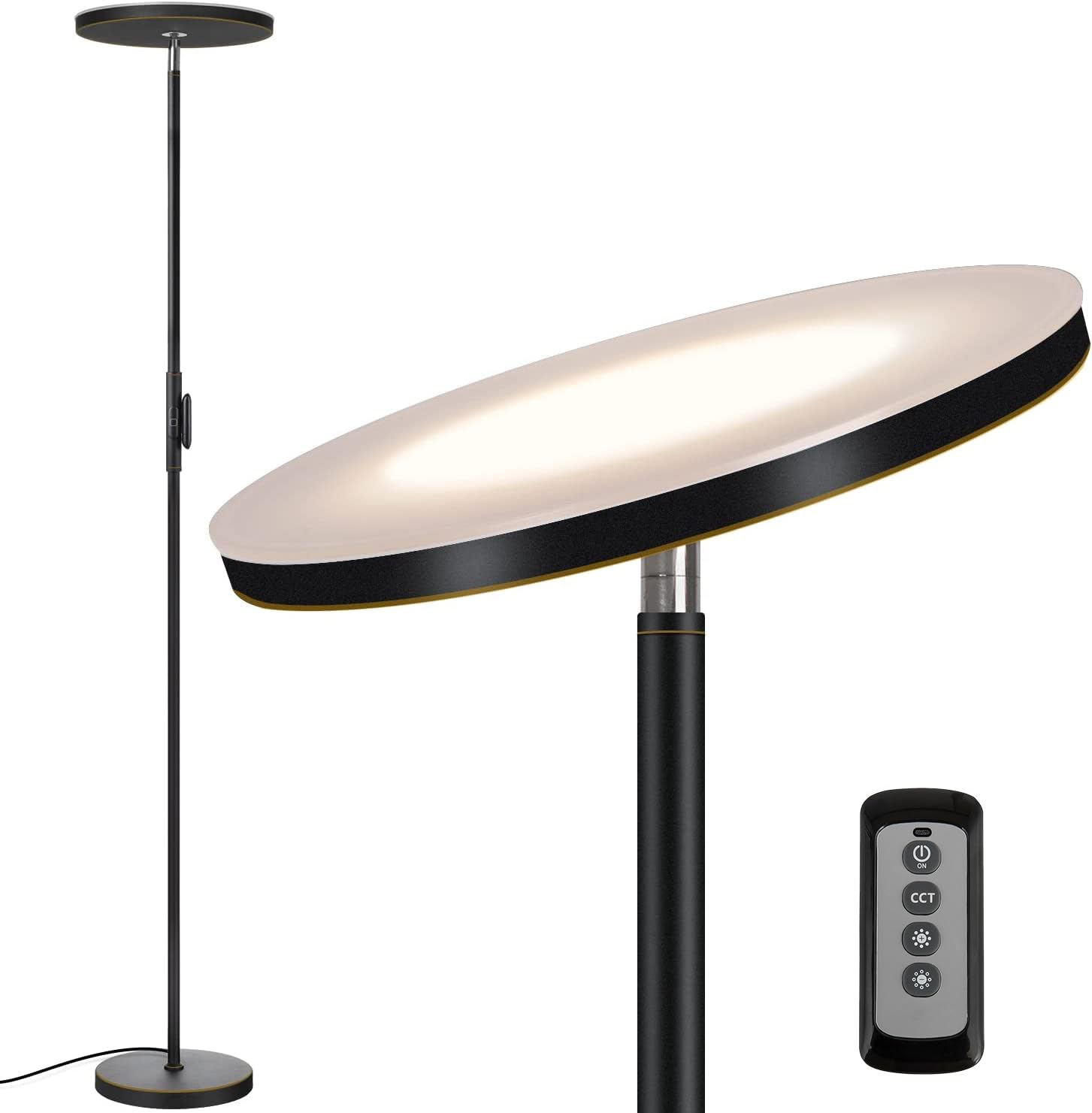 Floor Lamp,30W/2400LM Sky LED Modern Torchiere 3 Color Temperatures Super Bright Floor Lamps-Tall Standing Pole Light with Remote & Touch Control for Living Room,Bed Room,Office (Black-Gold)