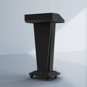 Podium Stand with 4 Locking Wheels, Heavy-Duty Metal Lectern for Church, School, Office, and Conference, Large Lockable Storage Cabinet, 43.7