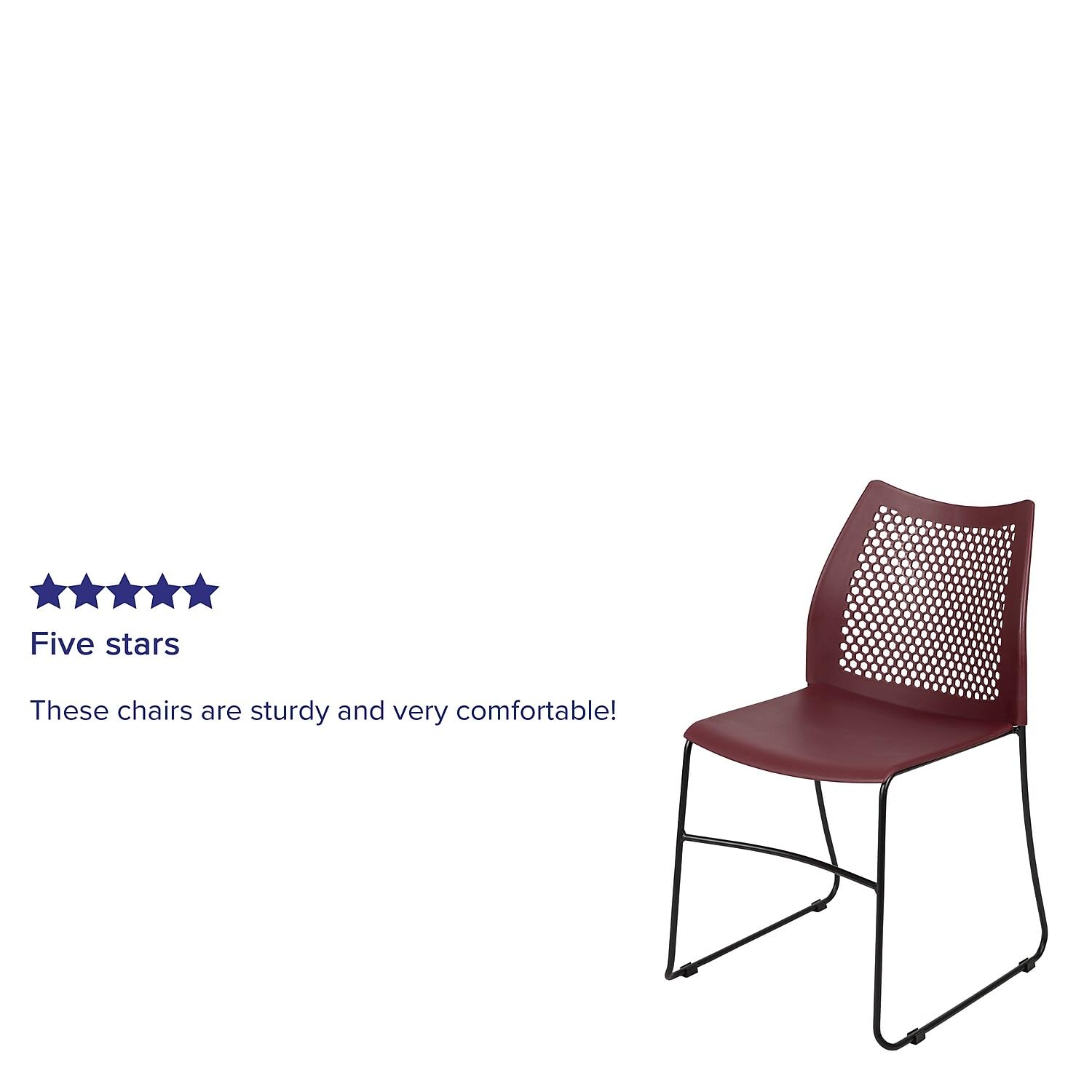 5 Pack 661 lb. Capacity Burgundy Stack Chair with Air-Vent Back and Black Powder Coated Sled Base