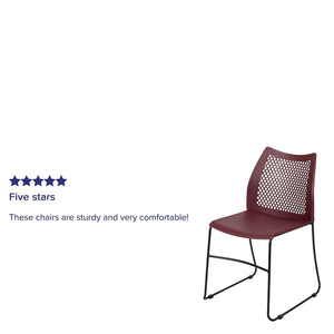 5 Pack 661 lb. Capacity Burgundy Stack Chair with Air-Vent Back and Black Powder Coated Sled Base