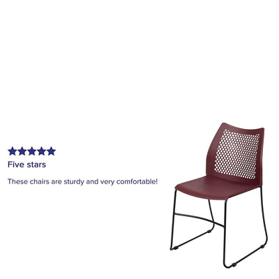 5 Pack 661 lb. Capacity Burgundy Stack Chair with Air-Vent Back and Black Powder Coated Sled Base