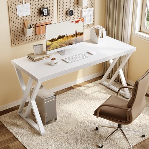 55 Inch Large Simple Industrial Computer Desk Study Writing Table Home Office Workstation,White