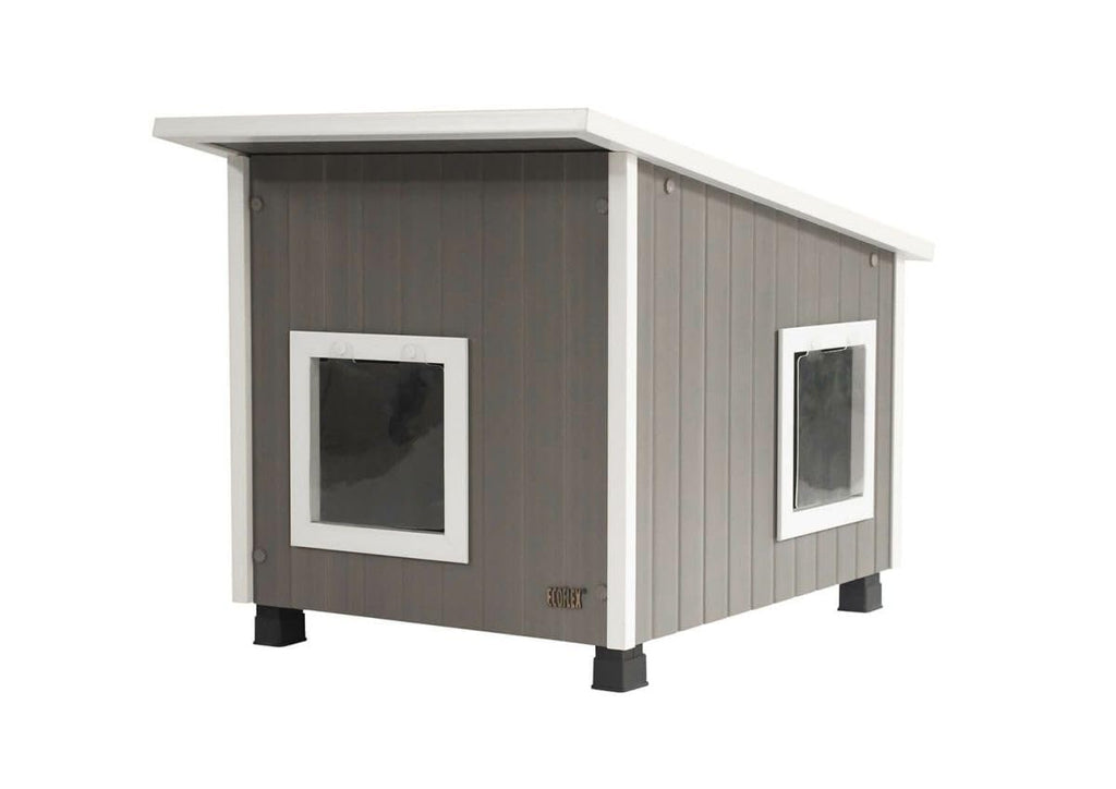 Outdoor Cat House X-Large Weather Resistant, Raised Floor, Dual Vinyl Flaps, 30% Bigger, 28" W x 20" H