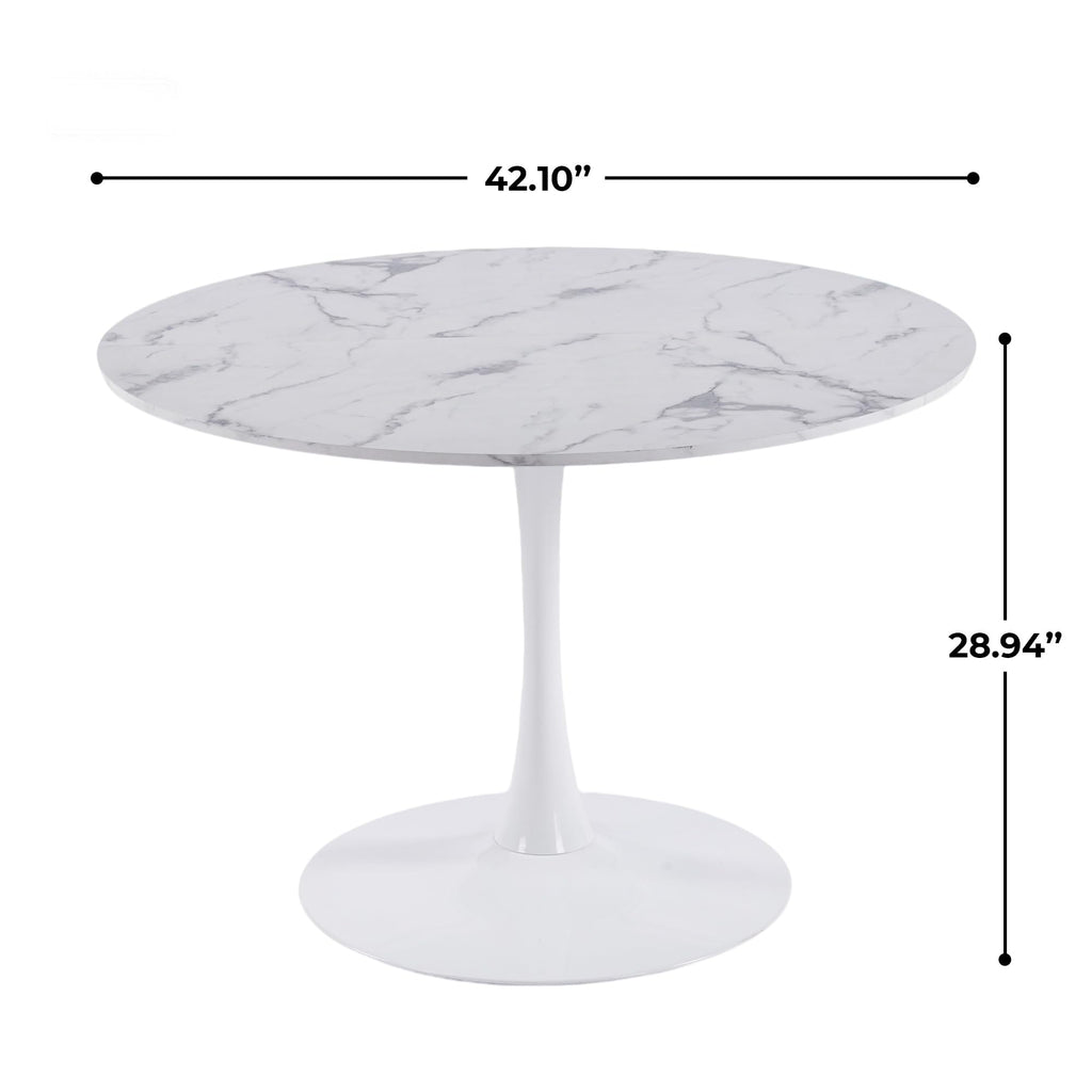 42" Tulip Table for 4-6 Persons Modern Round Dining Table, Mid-Century Modern White Marble Small Kitchen Table with MDF Wooden Top, Leisure Coffee Table for Living Room, Dining Room, Office