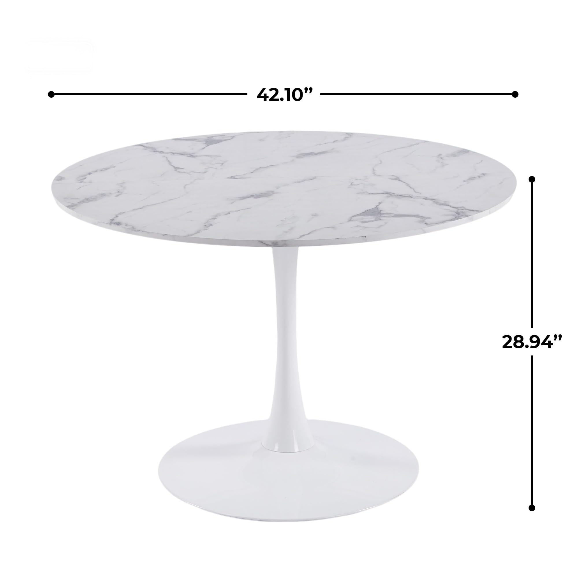 42" Tulip Table for 4-6 Persons Modern Round Dining Table, Mid-Century Modern White Marble Small Kitchen Table with MDF Wooden Top, Leisure Coffee Table for Living Room, Dining Room, Office