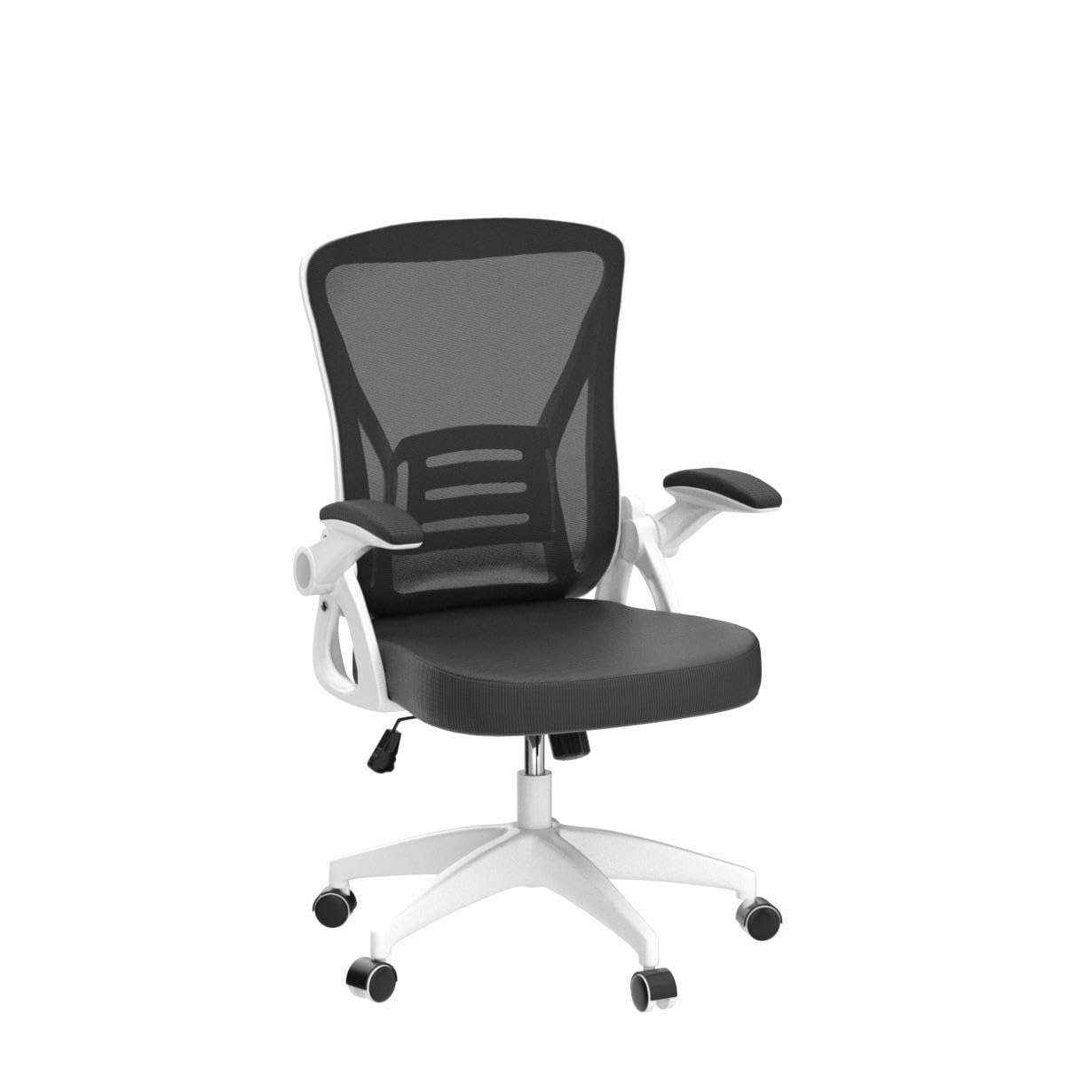 Ergonomic Office Chair, Mid-Back Computer Chair with Adjustable Height, Flip-Up Arms and Lumbar Support, Breathable Bright White Mesh Desk Chair for Home Study Working