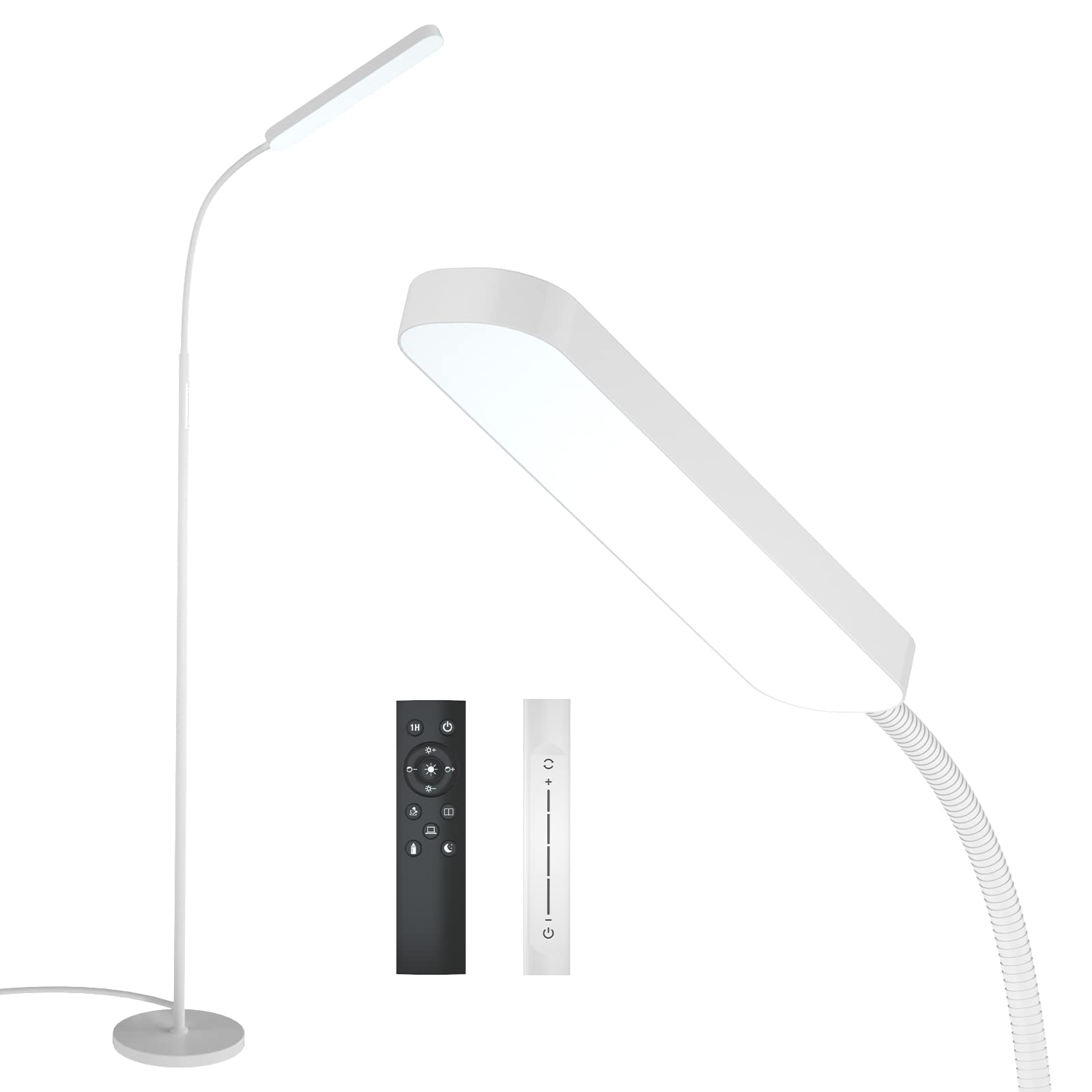 Floor Lamps, 15w/1000lm Bright LED Floor Lamp with Stepless Adjustable 3000K-6000K Colors and Dimmer, Remote and Touch Control Reading Lamp, Adjustable Floor Lamp for Living Room