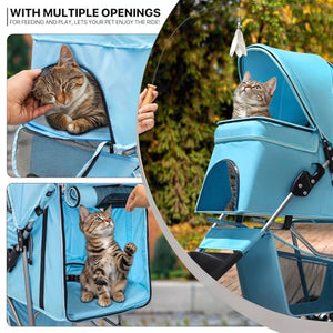 3 Wheels Pet Dog Cat Stroller for Small Medium Dogs Cats, Lightweight Foldable Jogger Stroller w/Storage Basket and Cup Holder, Mint Green