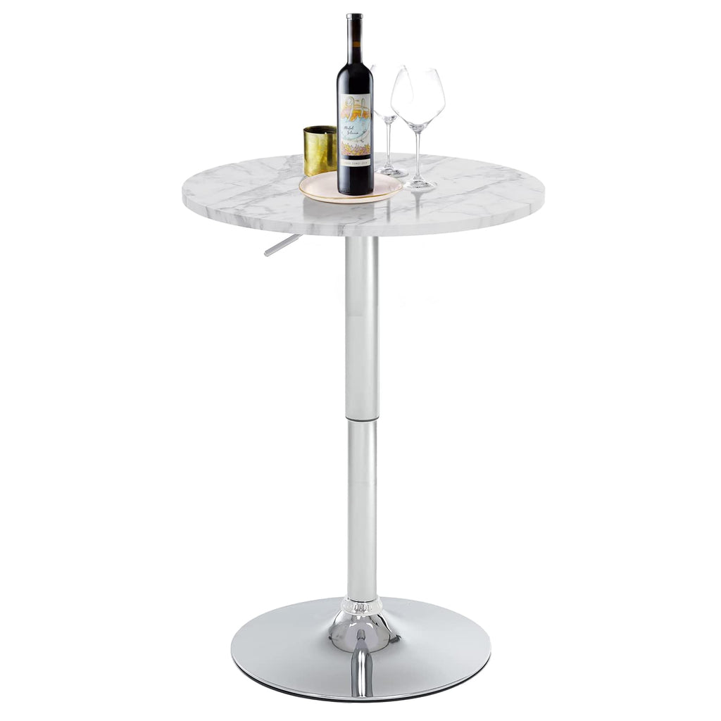 23.6" Round Bar Table, Adjustable Height Bar Table, Modern Cocktail Tables with MDF Top and Metal Base, Bistro Pub Tables Suitable for Cafe, Kitchen Island, Bar Counter, White