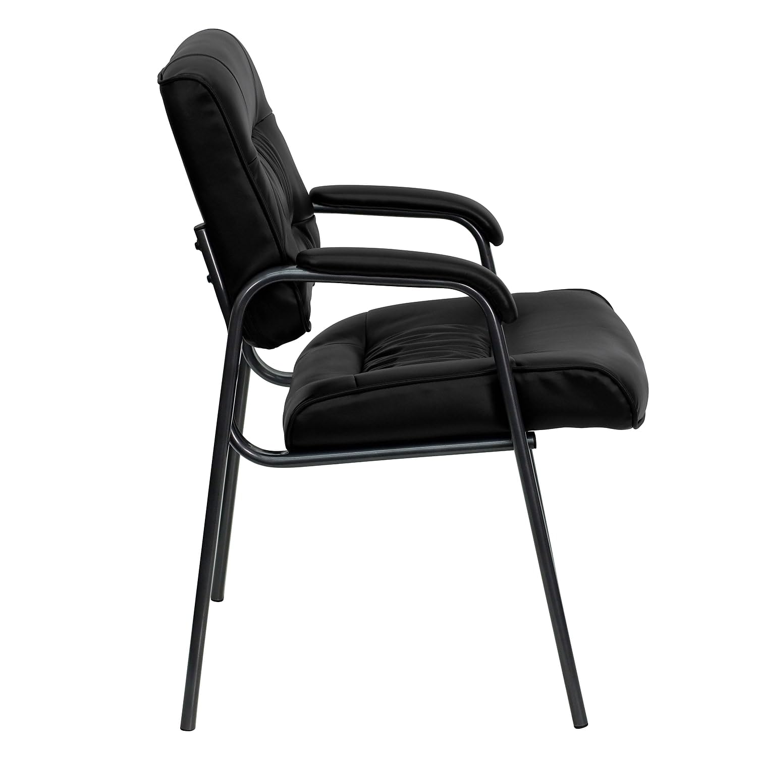 Haeger Black LeatherSoft Executive Side Reception Chair with Titanium Gray Powder Coated Frame