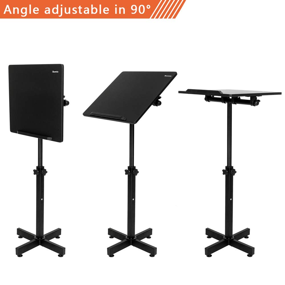 Classic Lectern Podium Stand, Height Adjustable Mobile Podium, Multi-Purpose Tabletop for Speech, Lecture, Church, Reading or Laptop Desk with Edge Stopper, Black