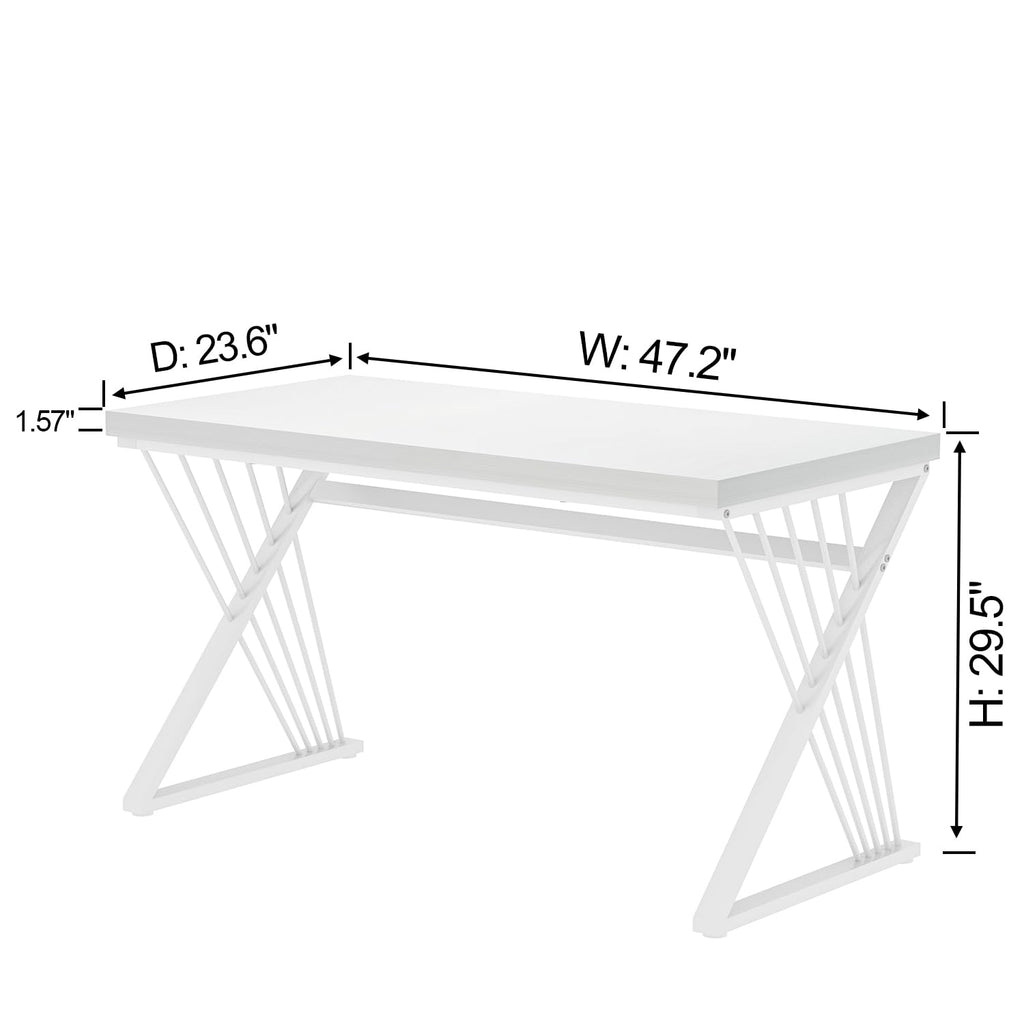 White Desk, Modern Wood and Metal Computer Desk for Home Office, Simple Writing Work PC Desks for Bedroom, Industrial Study Gaming Table for Living Room, White, 47 Inch