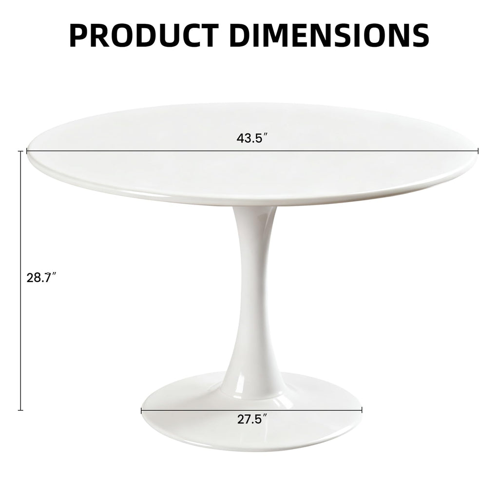 43.5" Tulip Table, Round Dining Table with Thickened Tabletop & Metal Pedestal, Mid Century Modern Bistro Circle Table for Kitchen, Small Places, Living Room, Cafe (White)