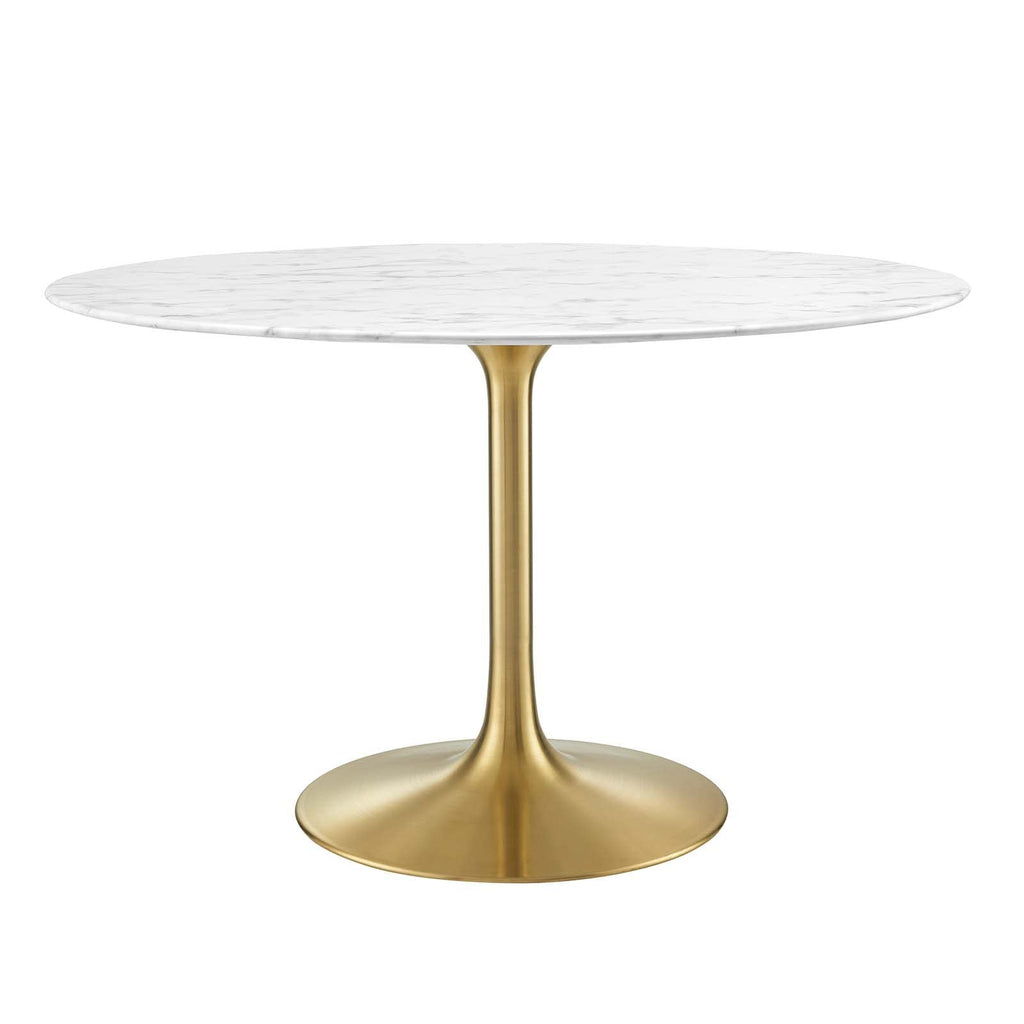 47" Mid-Century Dining Table with Round Artificial Marble Top in Gold White