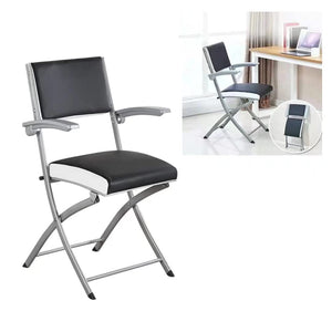 Home Office Desk Chair Ergonomic Desk Chair Leather Padded Seats,Folding Office Chair no Wheels Small Spaces Portable,Comfy Gaming Desk Chair for Bedroom,livingroom,1 Piece,Black