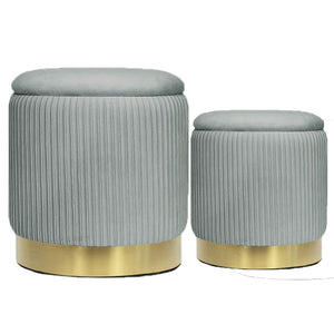 Round Ottoman Storage Set of 2 Velvet Ottoman for Living Room Small Foot Stool Small Coffee Table Vanity Stool with Storage for Bedroom Bedroom (Light Gray)