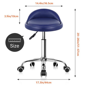 PU Leather Round Rolling Stool with Back Rest Height Adjustable Swivel Drafting Work SPA Task Chair with Wheels (Blue)