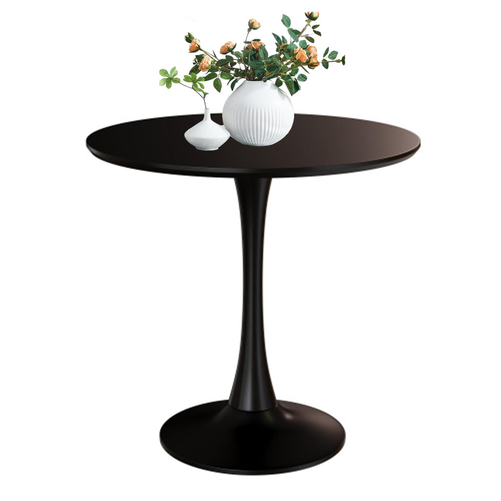 24" Tulip Table for 1-2 Persons Modern Round Dining Room Table, Mid-Century Modern Black Small Kitchen Table with MDF Wooden Top, Leisure Coffee Table for Living Room, Dining Room, Office