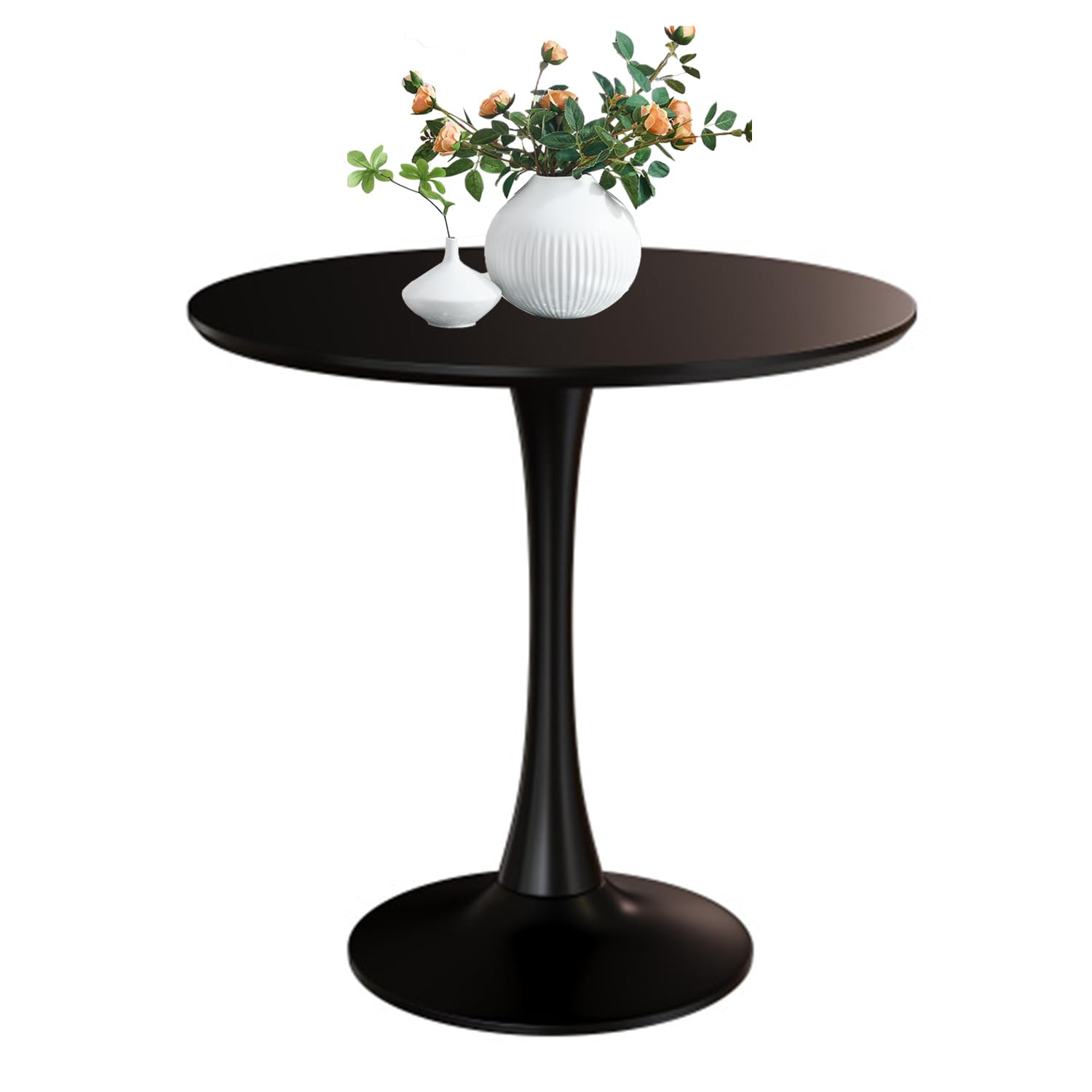 24" Tulip Table for 1-2 Persons Modern Round Dining Room Table, Mid-Century Modern Black Small Kitchen Table with MDF Wooden Top, Leisure Coffee Table for Living Room, Dining Room, Office