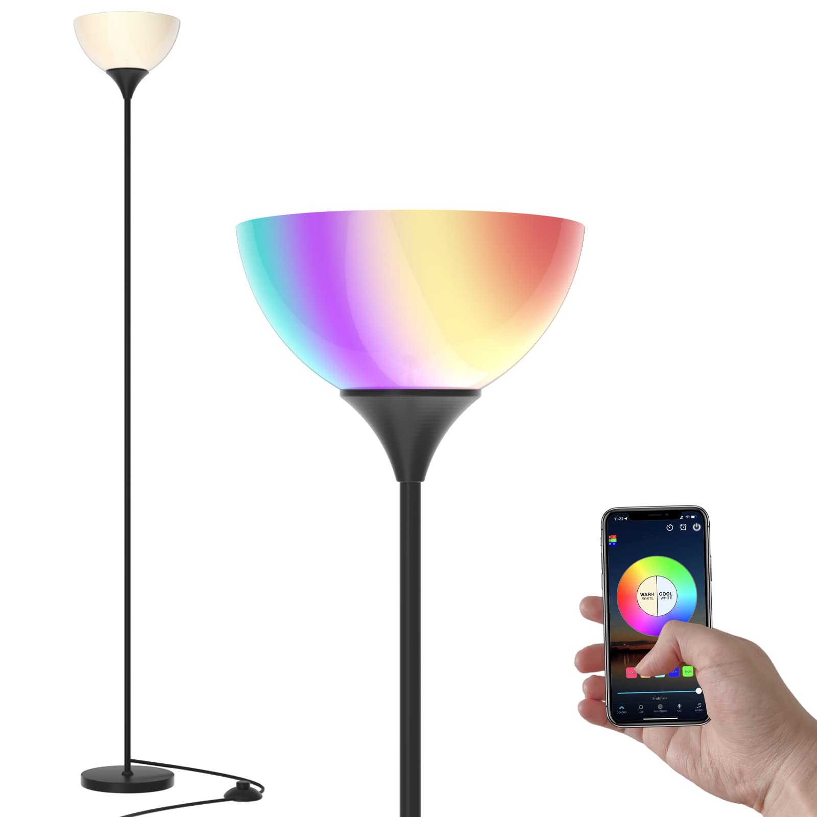 Smart RGB Floor Lamps Work with Alexa, Google Assistant WiFi App, Modern Color Changing Floor Lamp, Dimmable Corner Floor Lamp for Living Room, Bedroom and Play Room (Without Remote Control)