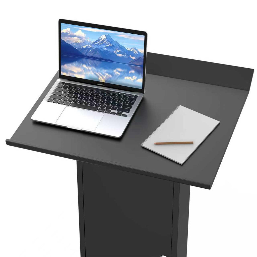 Metal Podium Stand with Wheels, Heavy-Duty Rolling Lectern for Classroom, Church & Office Presentations, Large Top, Locking Casters, Stable Base