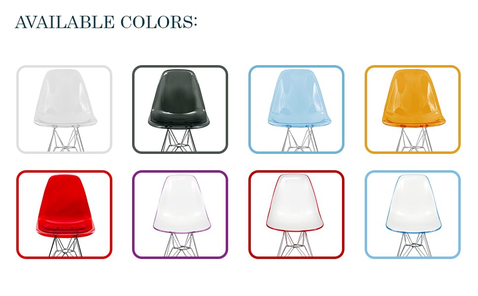 Mid Century Acrylic Dining Chair - Ergonomic & Lightweight Accent Side Chair with Curved Back & Chrome Eiffel Base for Home, Kitchen & Café, Transparent Blue
