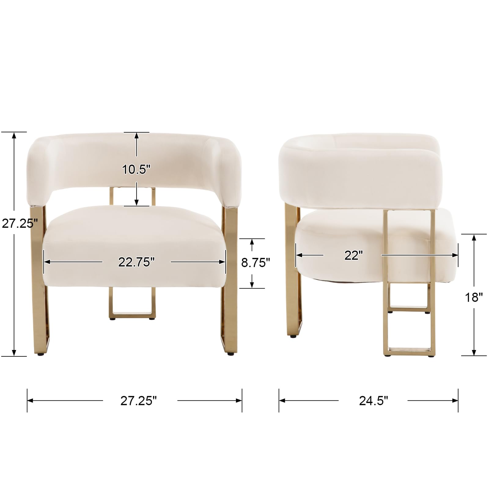 Modern Barrel Accent Chair, Velvet Fabric Living Room Chair with Gold Metal Legs, Comfy Upholstered Single Sofa Armchair Side Chair for Lounge/Bedroom/Reading, Beige