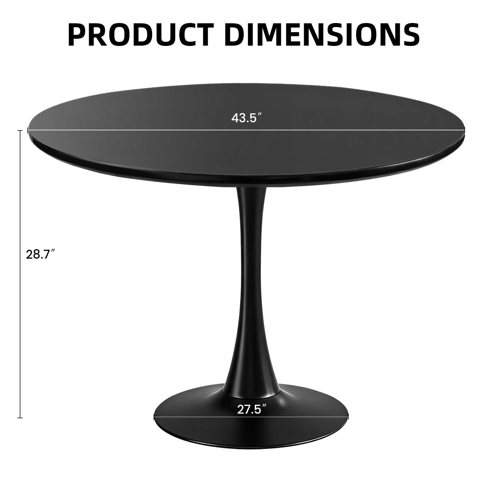 43.5" Tulip Table, Round Dining Table with Thickened Tabletop & Metal Pedestal, Mid Century Modern Bistro Circle Table for Kitchen, Small Places, Living Room, Cafe (Black)