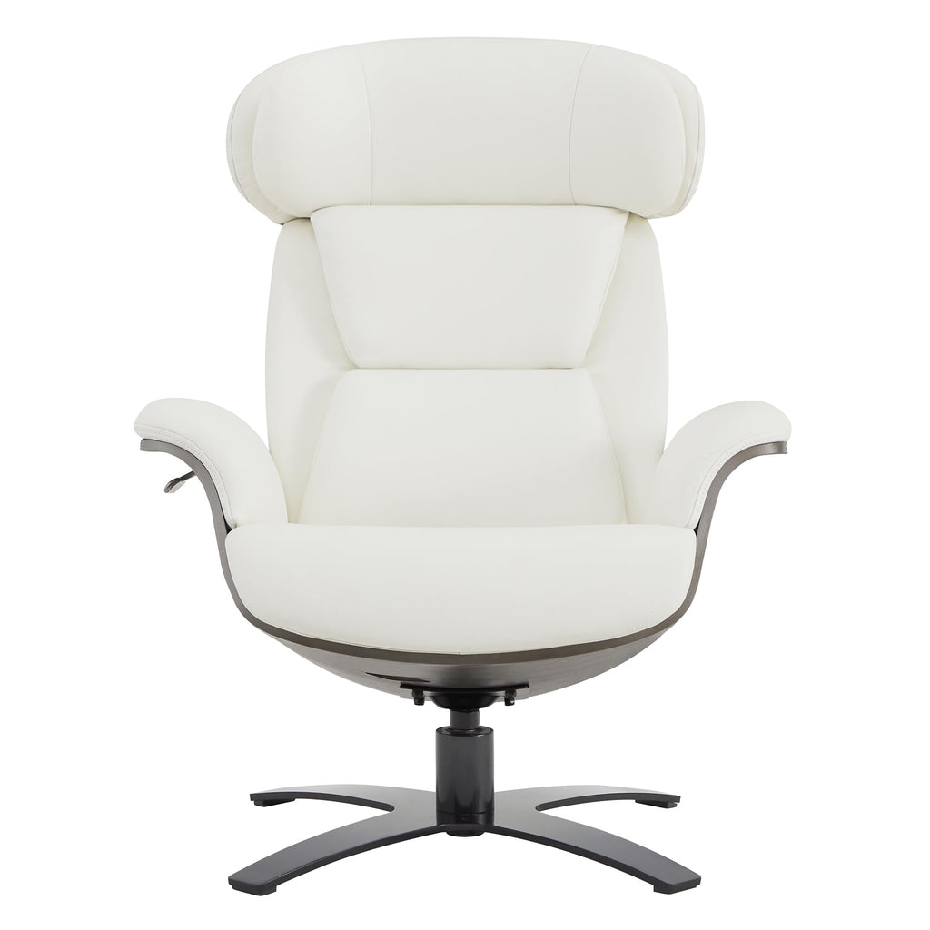 Genuine Leather Reclining Swivel Chair with Adjustable Headrest and Ottoman for Living Room, White