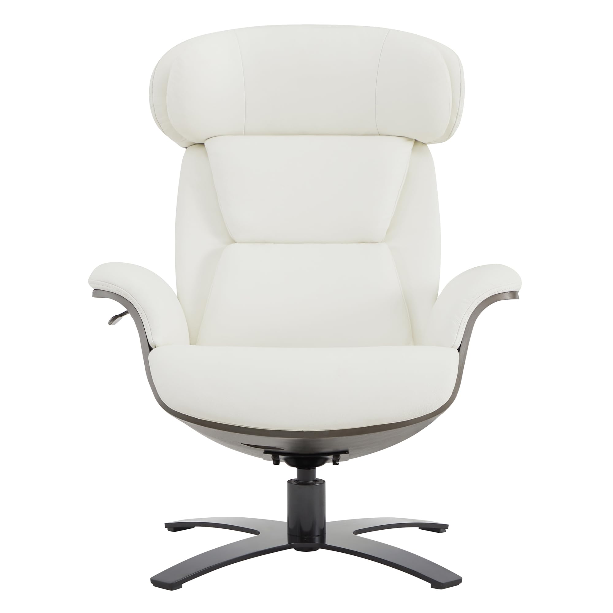 Genuine Leather Reclining Swivel Chair with Adjustable Headrest and Ottoman for Living Room, White