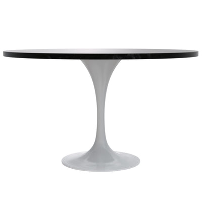 Mid-Century Modern 48 Inch Round Dining Table, MDF Wood Tabletop with White Steel Pedestal Base, Large Pedestal Kitchen & Dining Room Table, Breakfast Nook Table (Black)