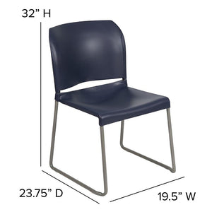 HERCULES Series 880 lb. Capacity Navy Full Back Contoured Stack Chair with Gray Powder Coated Sled Base