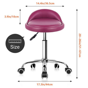 PU Leather Round Rolling Stool with Back Rest Height Adjustable Swivel Drafting Work SPA Medical Task Chair with Wheels (Rose red)