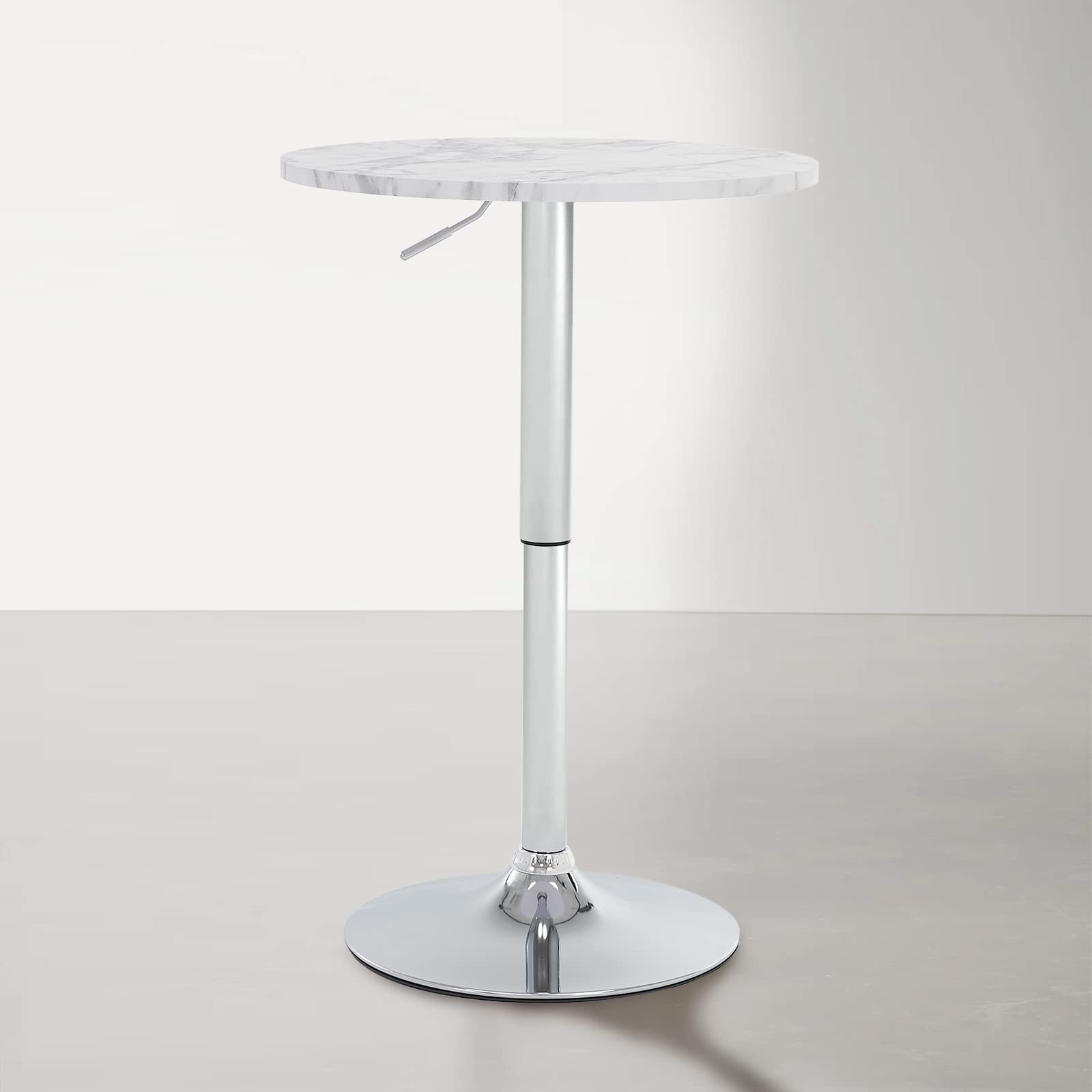 23.6" Round Bar Table, Adjustable Height Bar Table, Modern Cocktail Tables with MDF Top and Metal Base, Bistro Pub Tables Suitable for Cafe, Kitchen Island, Bar Counter, White