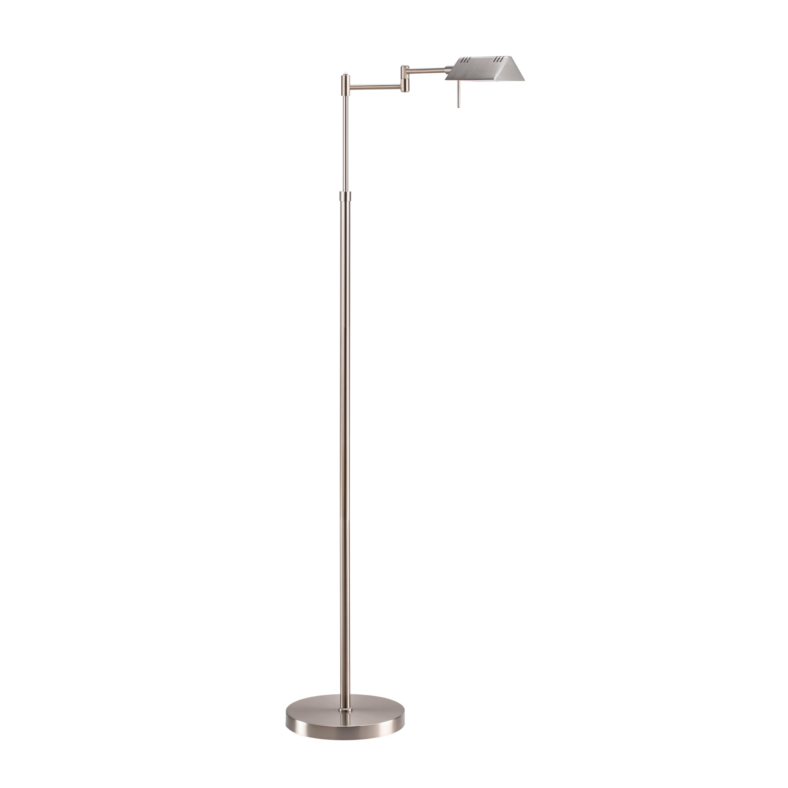 Dimmable LED Pharmacy Floor Lamp, 12W LED, Full Range Dimming, 360 Degree Swing Arms, Adjustable Heights, Standing Lamp for Reading, Sewing, and Craft, ETL Listed, Brushed Nickel