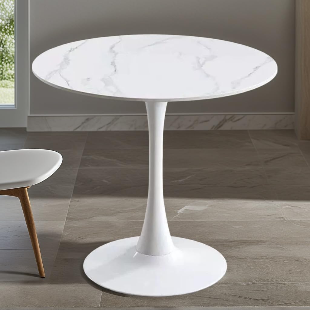 23.6" Round Tulip Dining Table, Mid-Century Tulip Table Kitchen Tulip Dining Table 2 People with MDF Table Top & Pedestal Base for Office Living Room