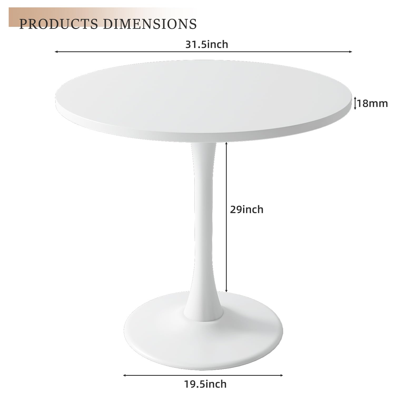 Round Dining Table 31.5" Circle Tulip Table with Wood Thickened Tabletop & Sturdy Metal Pedestal Mid Century Modern Leisure Bistro Kitchen Tables 4 People Small Places Living Room Cafe,White