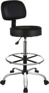 Multi-Purpose Adjustable Drafting Spa Bar Stool with Sturdy Foot Rest, Back Support Cushion, 360° Swivel and Wheels, Black