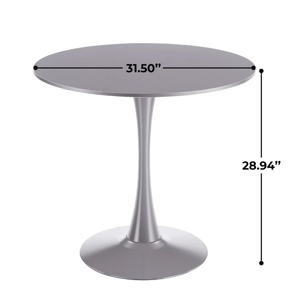 31.5" Tulip Table for 2-4 Persons Modern Round Dining Room Table, Mid-Century Modern Grey Small Kitchen Table with MDF Wooden Top, Leisure Coffee Table for Living Room, Dining Room, Office
