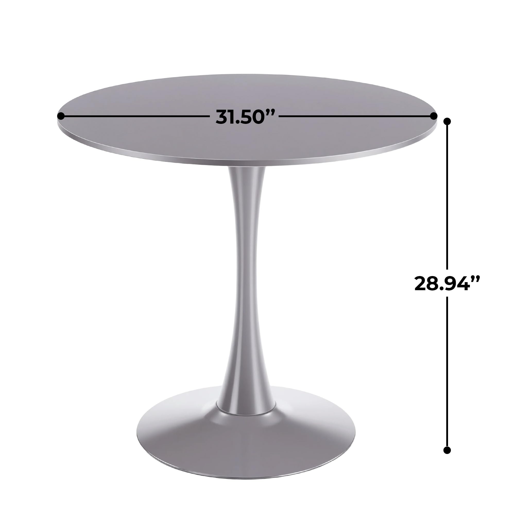 31.5" Tulip Table for 2-4 Persons Modern Round Dining Room Table, Mid-Century Modern Grey Small Kitchen Table with MDF Wooden Top, Leisure Coffee Table for Living Room, Dining Room, Office