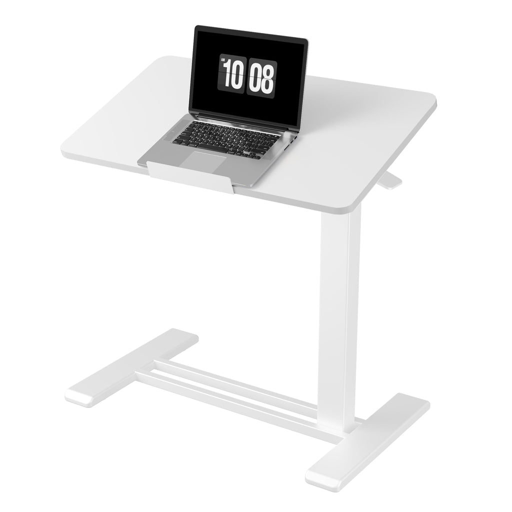 H7 PRO Mobile Standing Desk Adjustable Overbed Table Pneumatic with Wheels 90°Tiltable Portable Laptop Desk Rolling Computer Cart Foldable Bedside Table(27.6" W x 15.7" D, White)