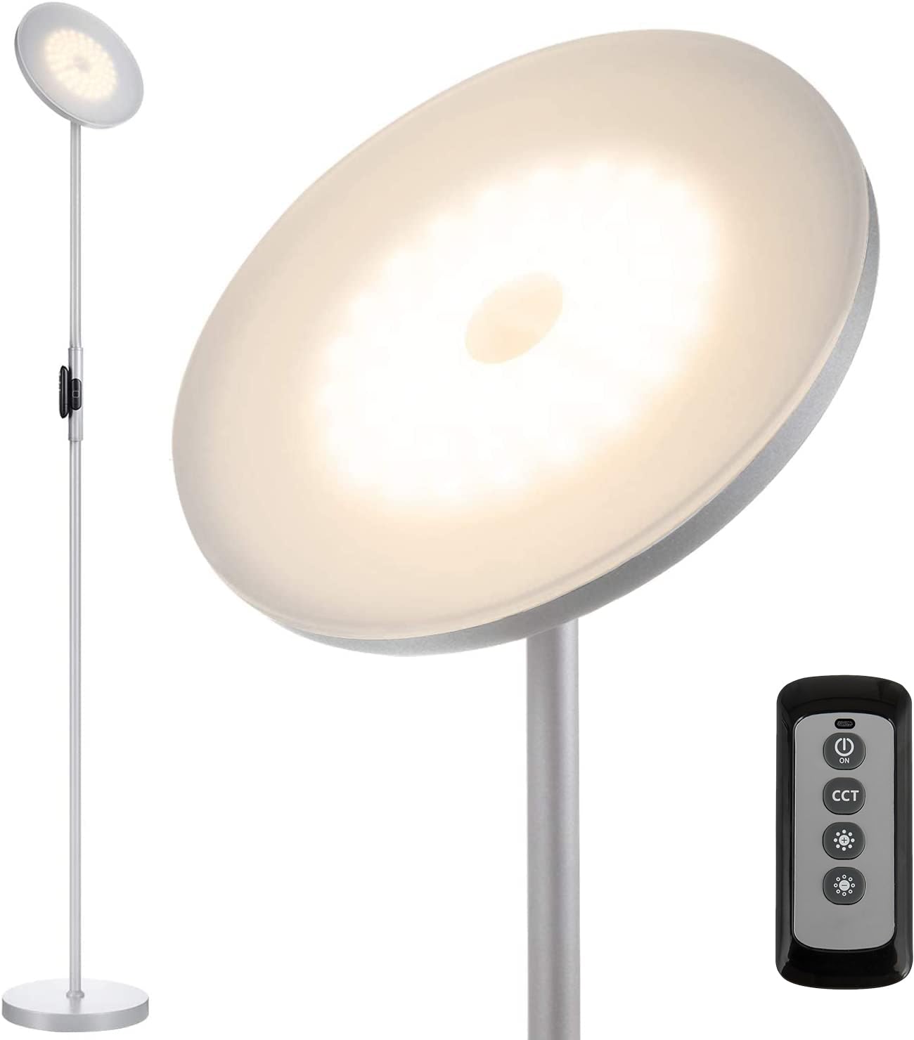 Floor Lamp,30W/2400LM Sky LED Modern Torchiere 3 Color Temperatures Super Bright Floor Lamps-Tall Standing Pole Light with Remote & Touch Control for Living Room,Bed Room,Office（Platinum Silver）