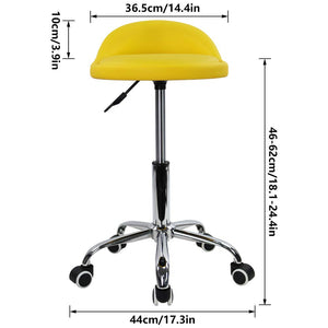 PU Leather Round Rolling Stool with Back Rest Height Adjustable Swivel Drafting Work SPA Task Chair with Wheels (Yellow)