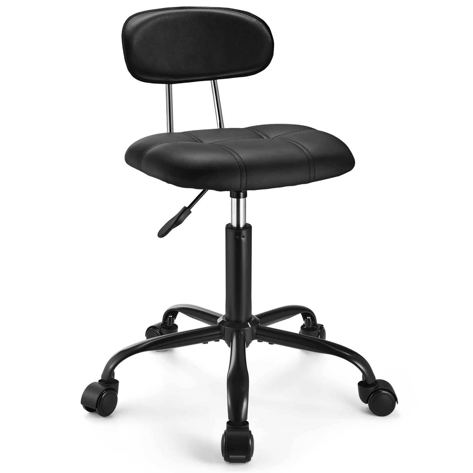 Square Rolling Stool with Backrest Height Adjustable Chair Swivel Drafting Chair Stool Chair with Wheels Stable Base Foot Black
