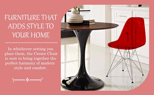 Dining, Modern Chrome Eiffel Base and Curved Back Design, Ergonomic and Lightweight Accent Side Chair for Mid-Century Home, Kitchen, and Café (Transparent Red, Singles)