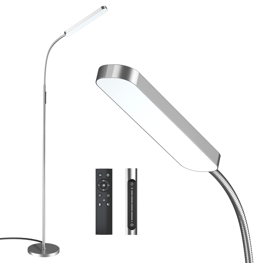 15w/1000lm Bright LED Floor Lamp with Stepless Adjustable 3000K-6000K Colors and Dimmer, Remote and Touch Control Reading Lamp, Adjustable Gooseneck Floor Lamp for Living Room