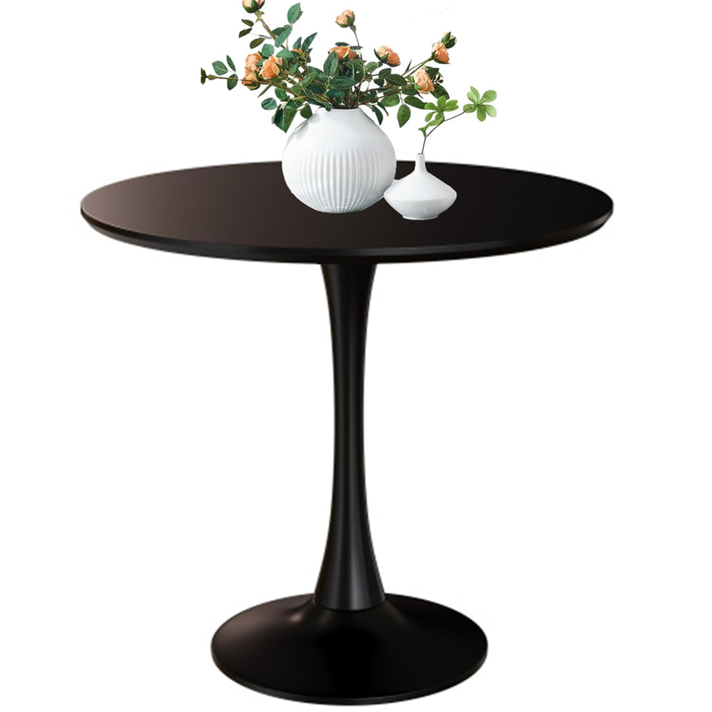 31.5" Tulip Table for 2-4 Persons Modern Round Dining Room Table, Mid-Century Modern Black Small Kitchen Table with MDF Wooden Top, Leisure Coffee Table for Living Room, Dining Room, Office