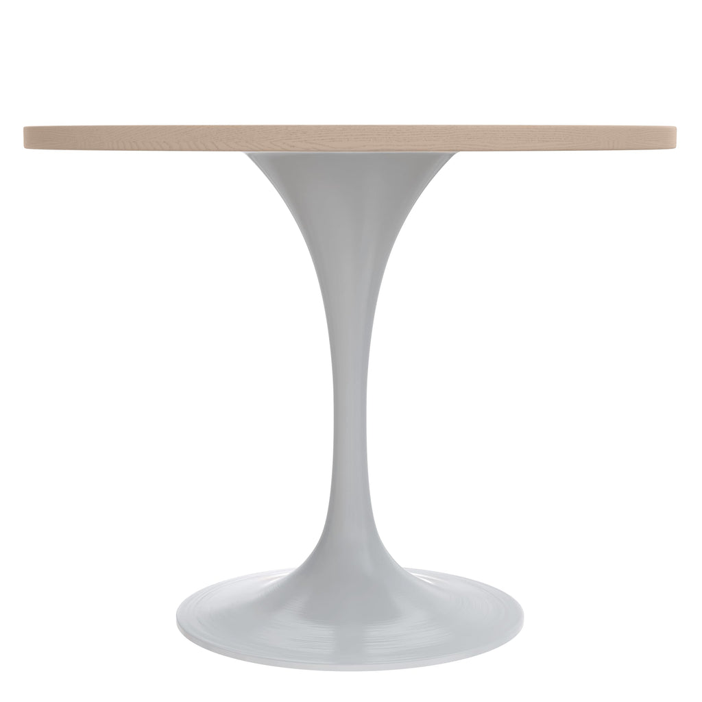 Mid-Century Modern 36 Inch Round Dining Table, MDF Wood Tabletop with White Steel Pedestal Base, Contemporary Kitchen & Dining Room Table, for Small Spaces (Light Natural)
