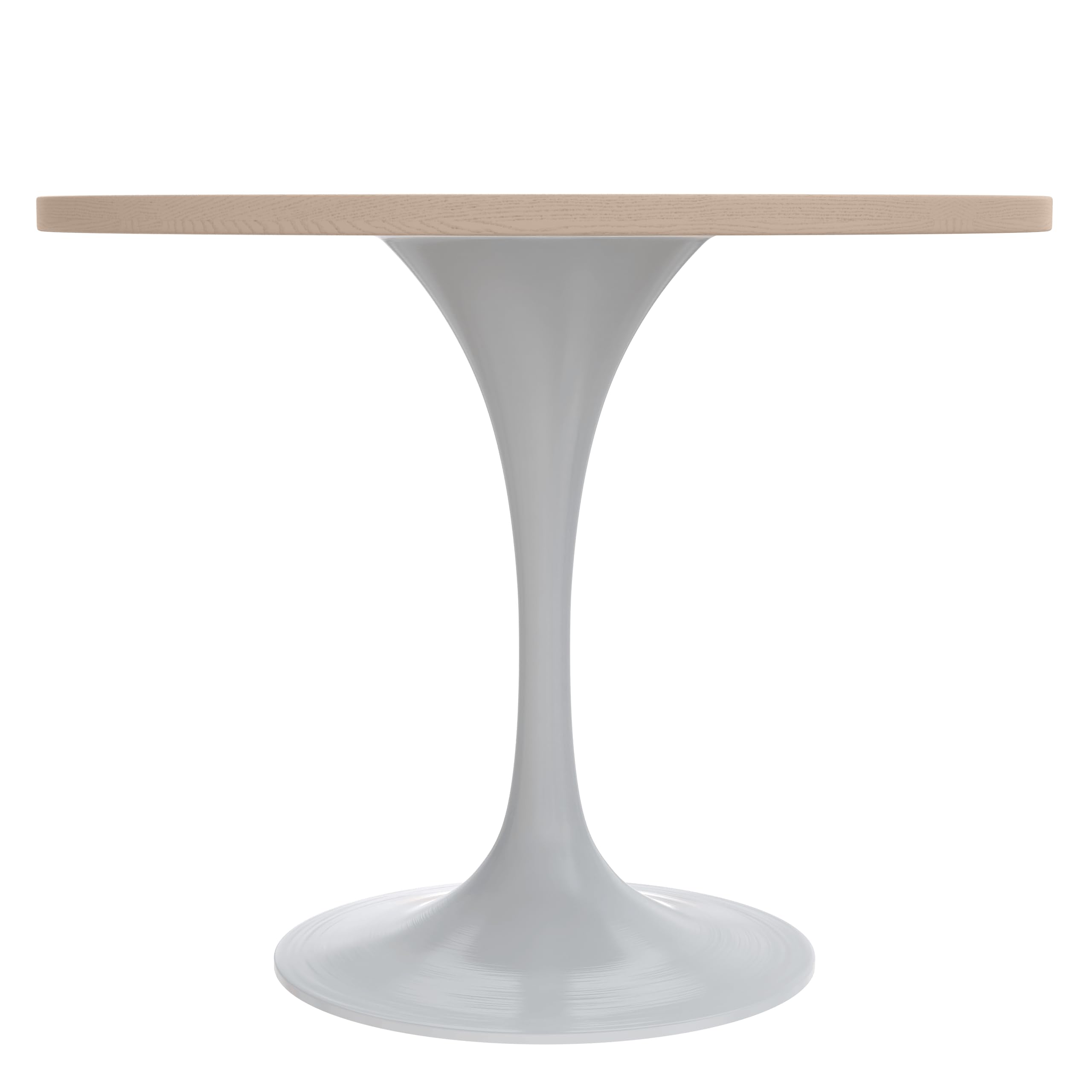 Mid-Century Modern 36 Inch Round Dining Table, MDF Wood Tabletop with White Steel Pedestal Base, Contemporary Kitchen & Dining Room Table, for Small Spaces (Light Natural)