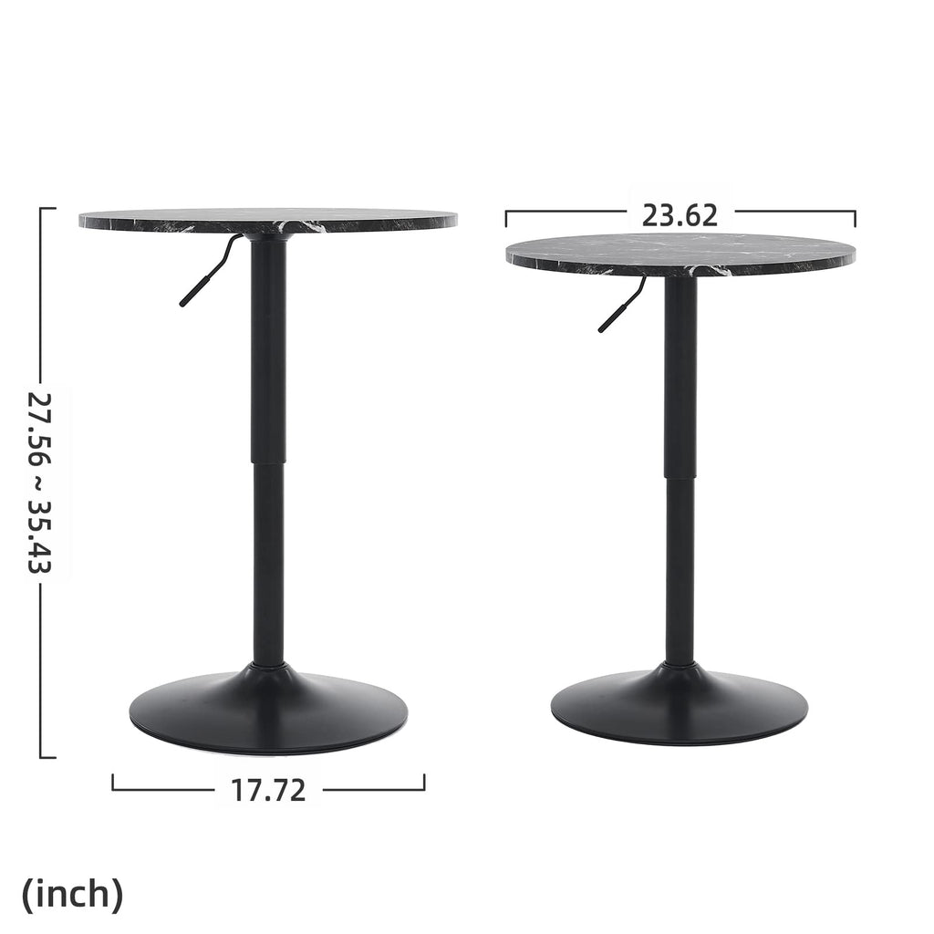 23.6" Round Bar Table, Adjustable Height Bar Table, MDF Top with Metal Pole Support and Base, Cocktail Tables, Bistro Pub Tables, Suitable for Cafe, Kitchen Island, Bar Counter, Black